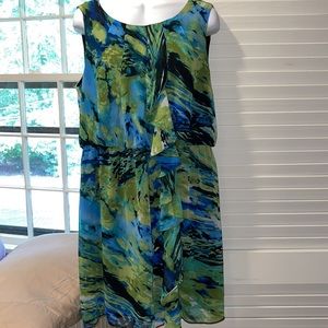 Green blue watercolor dress